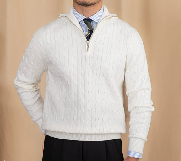 Nero - Men’s Cable Knit Half-Zip Sweater