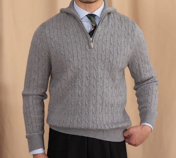 Nero - Men’s Cable Knit Half-Zip Sweater