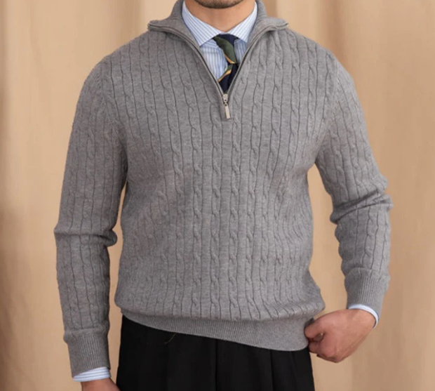 Nero - Men’s Cable Knit Half-Zip Sweater