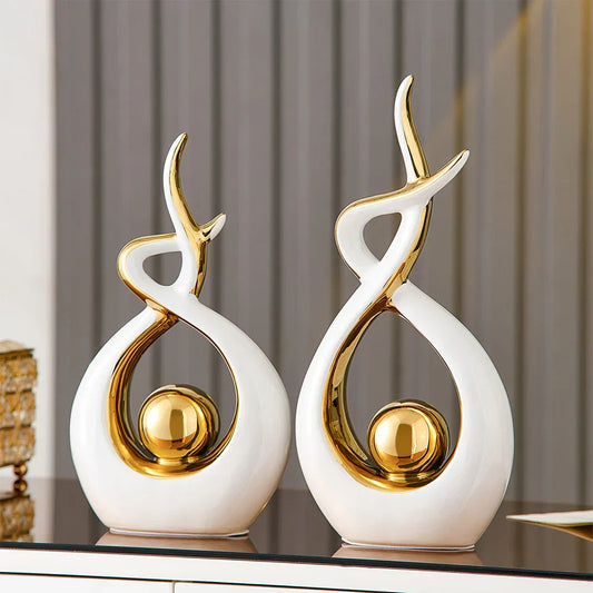 LuxeForm – Abstract Ceramic Sculpture with Gold Accents