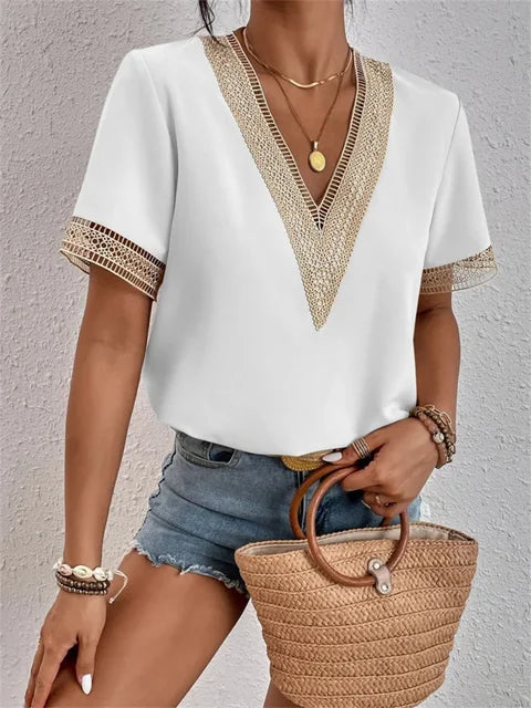 Luna – Stylish Lace V-Neck Women's Blouse