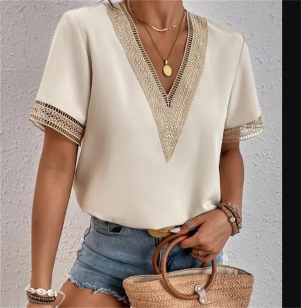 Luna – Stylish Lace V-Neck Women's Blouse