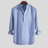 Variant image for Classic Cotton-Linen Blend Men's Henley Shirt with Striped Pattern-1