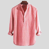 Variant image for Classic Cotton-Linen Blend Men's Henley Shirt with Striped Pattern-6