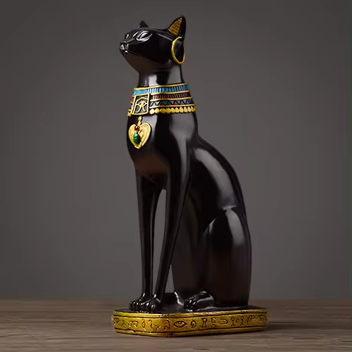 Variant image for Elegant Egyptian Cat Statue with Gold and Turquoise Accents - Premium Statuary-1