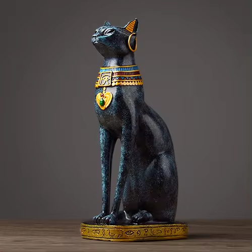 Variant image for Elegant Egyptian Cat Statue with Gold and Turquoise Accents - Premium Statuary-2