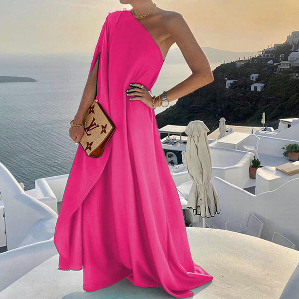 Elegant One-Shoulder Black Maxi Dress for Women – Flattering Draped Silhouette for Special Occasions 0