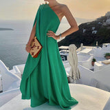 Elegant One-Shoulder Black Maxi Dress for Women – Flattering Draped Silhouette for Special Occasions 2