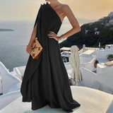 Elegant One-Shoulder Black Maxi Dress for Women – Flattering Draped Silhouette for Special Occasions 3