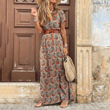 Elegant Paisley Print Maxi Dress for Women with V-Neck and Belted Fit – Perfect Long Dress for Day or Night 2