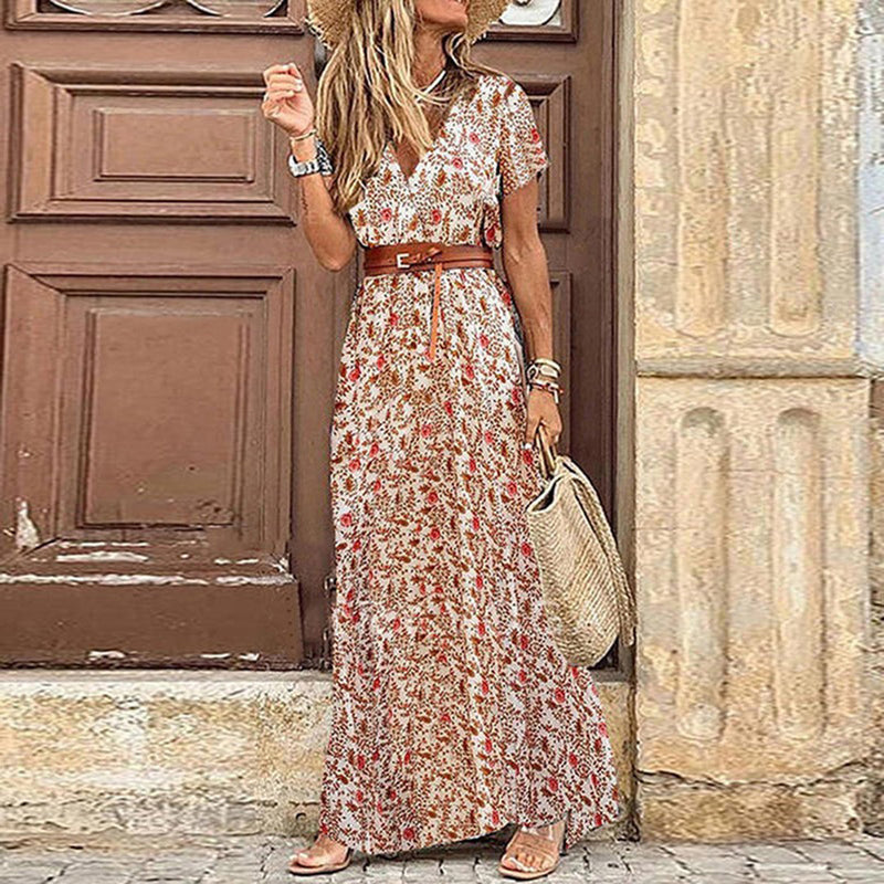 Elegant Paisley Print Maxi Dress for Women with V-Neck and Belted Fit – Perfect Long Dress for Day or Night 4