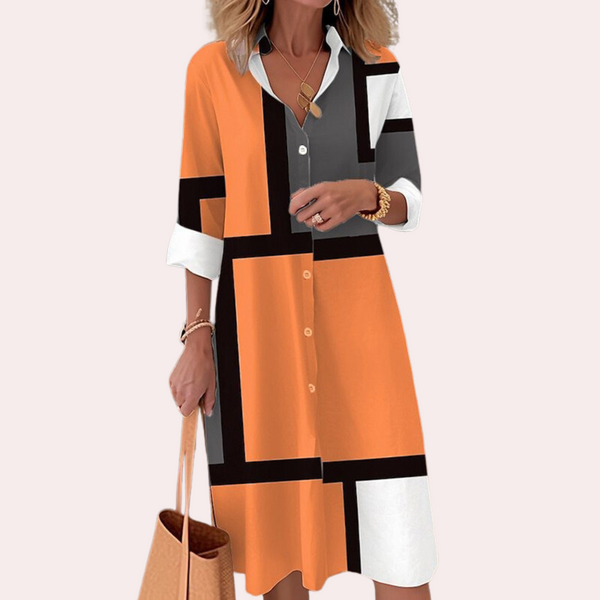 Elegant Pink Midi Dress for Women with Long Sleeves and Button Closure 1