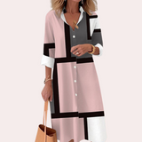 Elegant Pink Midi Dress for Women with Long Sleeves and Button Closure 8