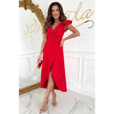 Elegant Women's Midi Dress, Wrap Style with Ruffled Hem, V-Neck A-Line Cocktail Dress for Formal Occasions 3