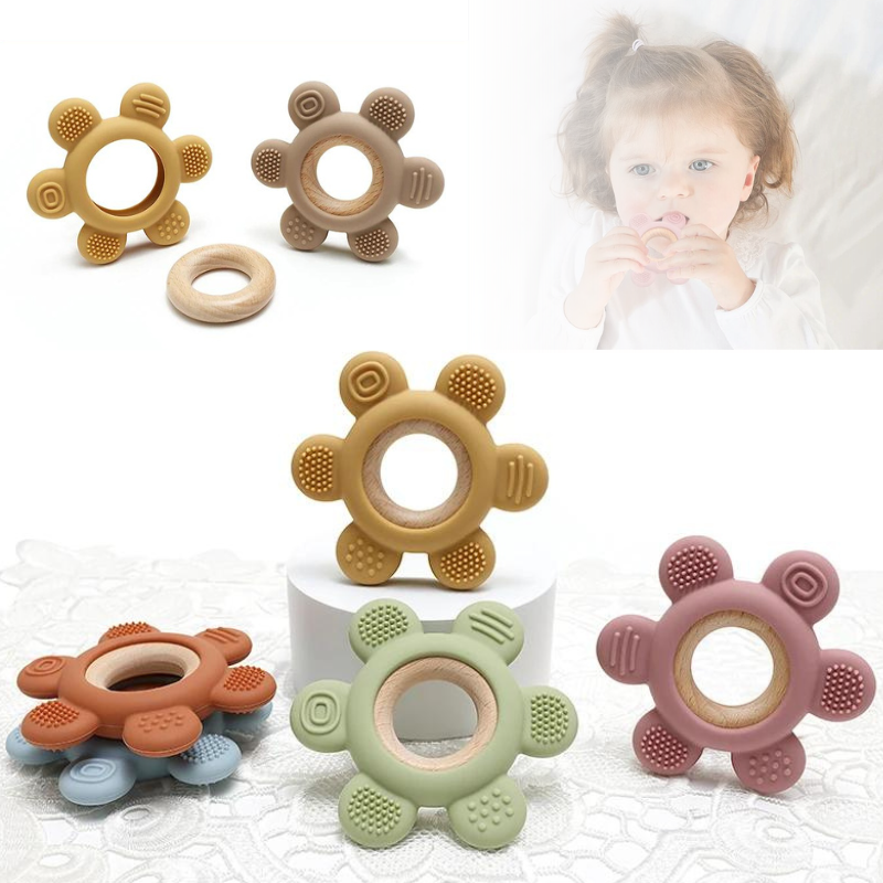 CHEWIEBUD - Silicone & Wooden Baby Teether Ring