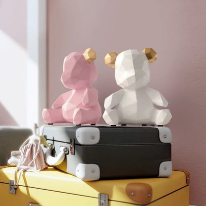 GeoBear - Modern Geometric Resin Animal Figurine with Silver Accents-6