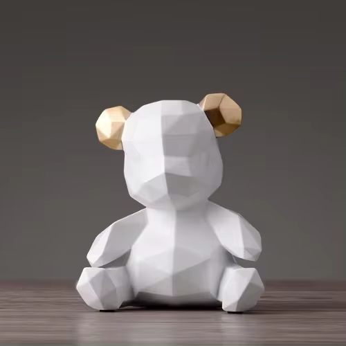 GeoBear - Modern Geometric Resin Animal Figurine with Silver Accents-1