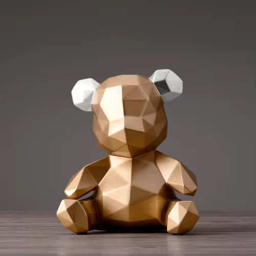 Variant image for GeoBear - Modern Geometric Resin Animal Figurine with Silver Accents-3