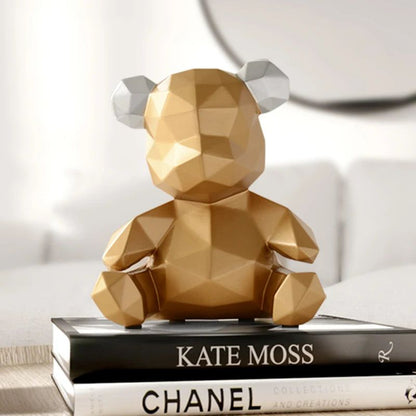 GeoBear - Modern Geometric Resin Animal Figurine with Silver Accents-2