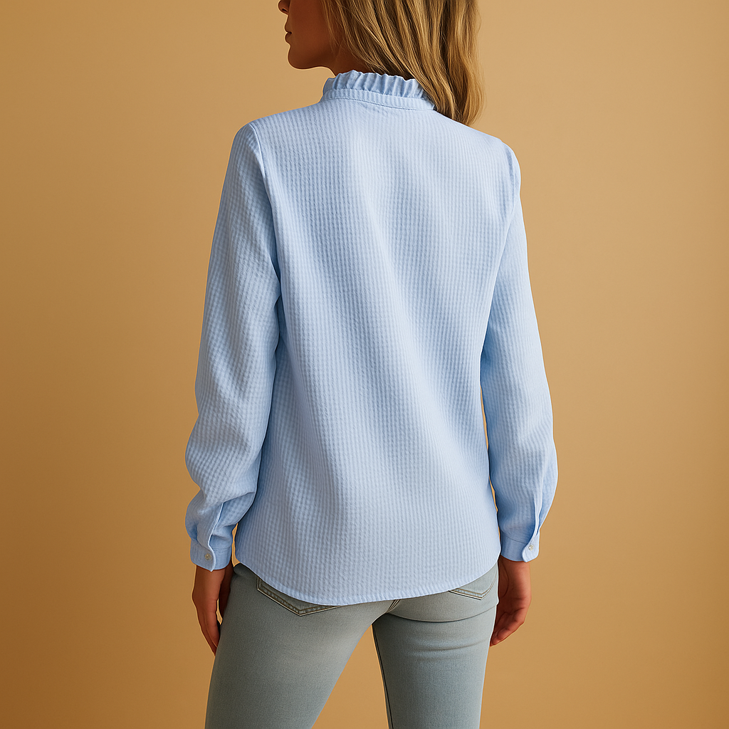 Elegant Women's Striped Ruffle Blouse - Long Sleeve Button-Up Summer Top-3