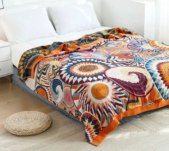 Variant image for Boho Chic Cusco Blanket - 100% Cotton Reversible Throw with Geometric Patterns-1