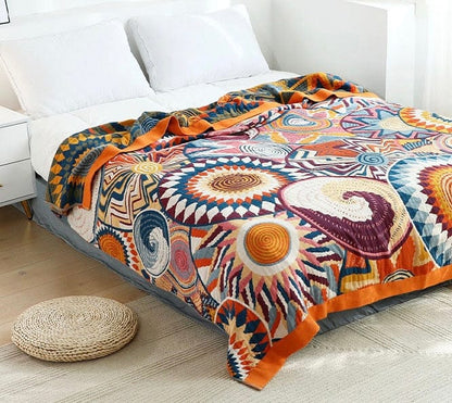 Variant image for Boho Chic Cusco Blanket - 100% Cotton Reversible Throw with Geometric Patterns-1