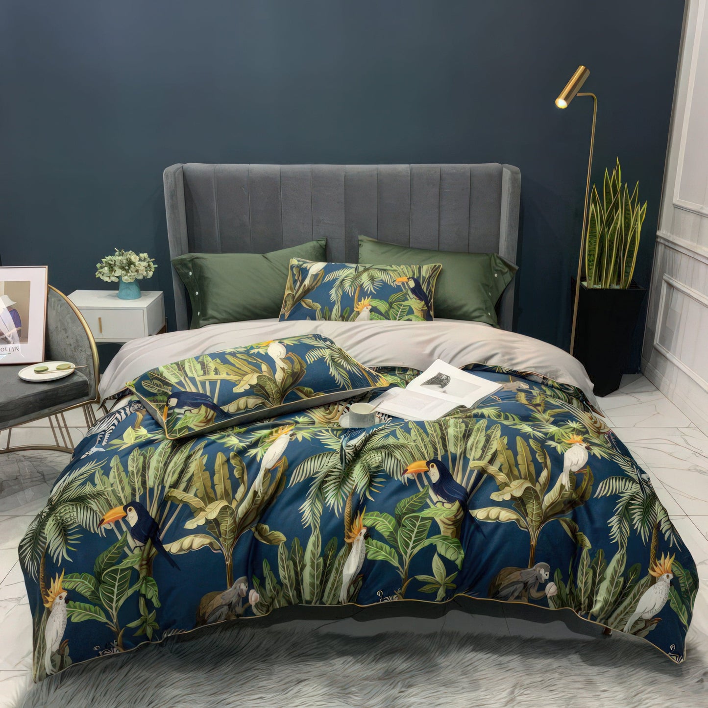 Variant image for Tucano Green - 100% Egyptian Cotton Bedding Set with 500 Thread Count Duvet Cover-1