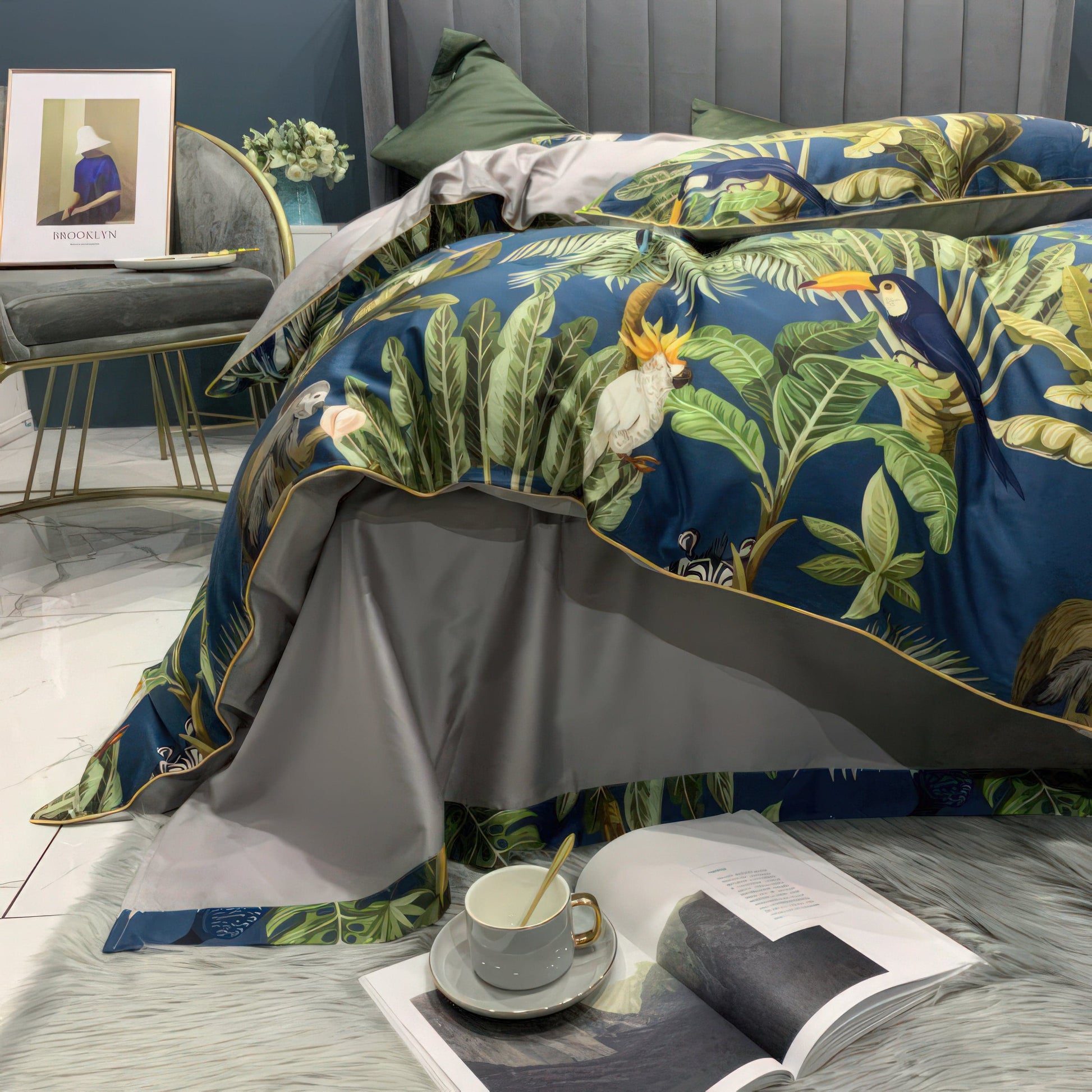 Tucano Green - 100% Egyptian Cotton Bedding Set with 500 Thread Count Duvet Cover-6