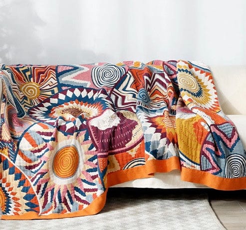 Boho Chic Cusco Blanket - 100% Cotton Reversible Throw with Geometric Patterns-3