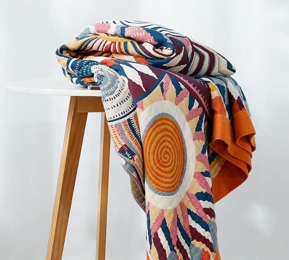 Boho Chic Cusco Blanket - 100% Cotton Reversible Throw with Geometric Patterns-4