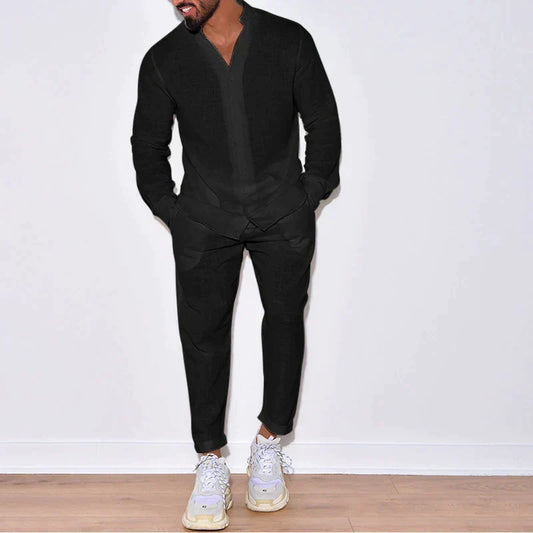 Variant image for Elías - Men's Linen Set with Long Sleeves & Straight Pants for Comfort-1