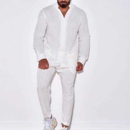 Elías - Men's Linen Set with Long Sleeves & Straight Pants for Comfort-5