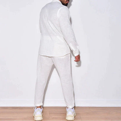 Elías - Men's Linen Set with Long Sleeves & Straight Pants for Comfort-4