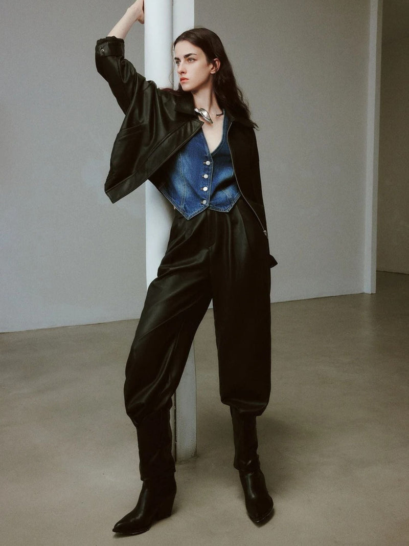 Sofia – Women's Faux Leather Wide-Leg Pants