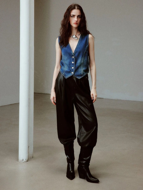 Sofia – Women's Faux Leather Wide-Leg Pants