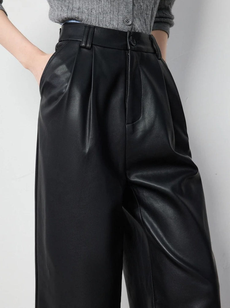 Sofia – Women's Faux Leather Wide-Leg Pants