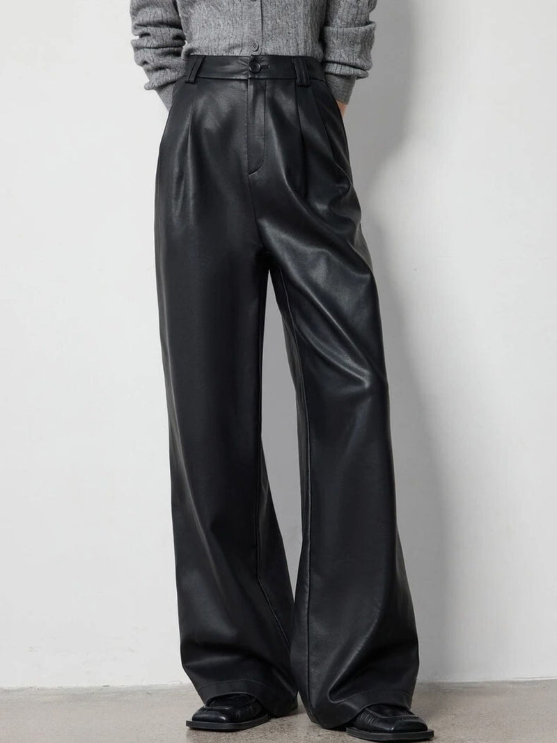 Sofia – Women's Faux Leather Wide-Leg Pants