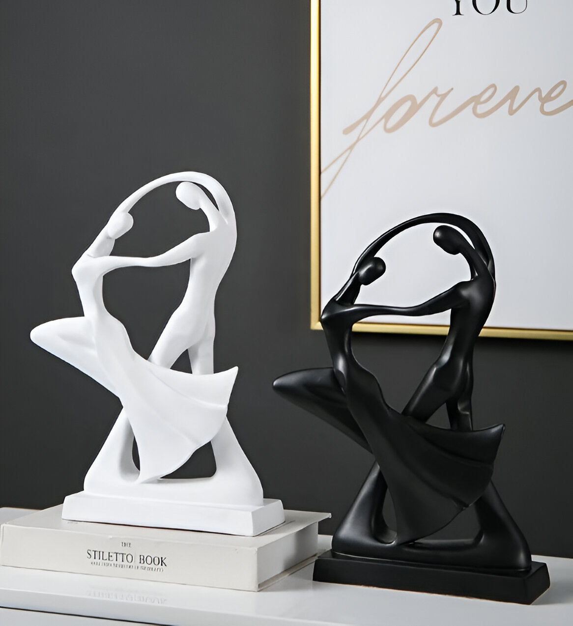 Elegant Modern Dancing Sculpture - Black and White Resin Art Piece-3