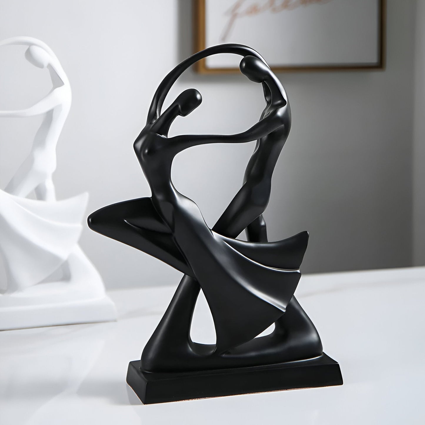 Variant image for Elegant Modern Dancing Sculpture - Black and White Resin Art Piece-1
