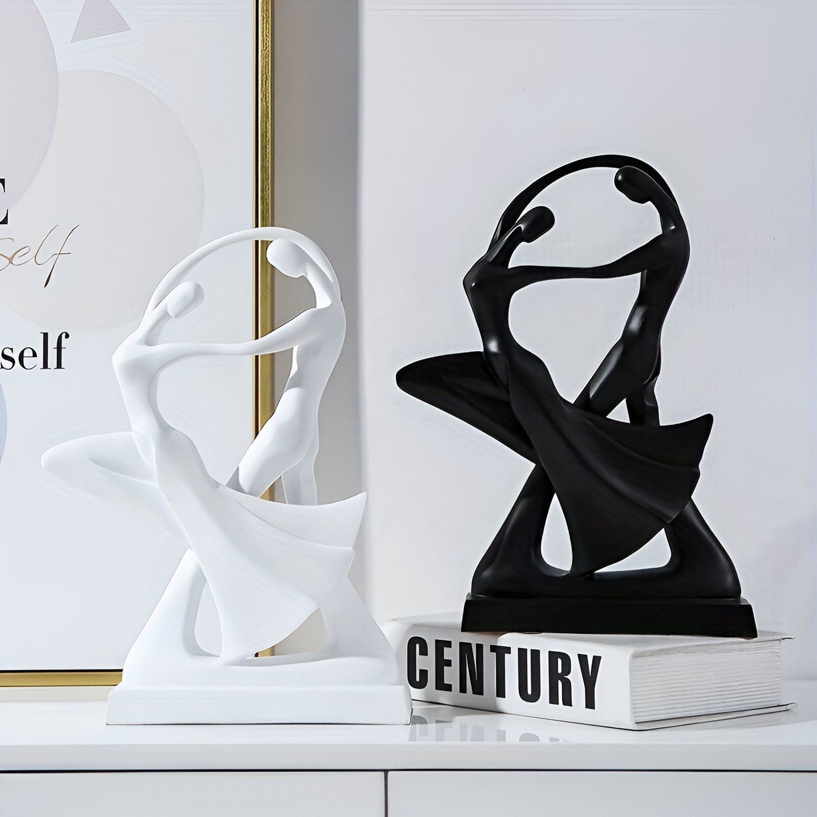 Elegant Modern Dancing Sculpture - Black and White Resin Art Piece-2
