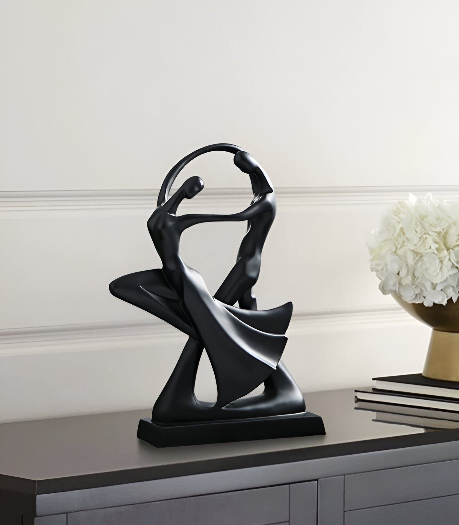 Elegant Modern Dancing Sculpture - Black and White Resin Art Piece-4