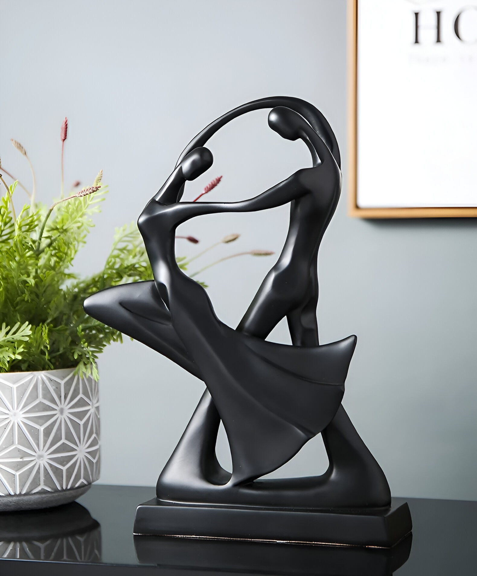 Elegant Modern Dancing Sculpture - Black and White Resin Art Piece-5