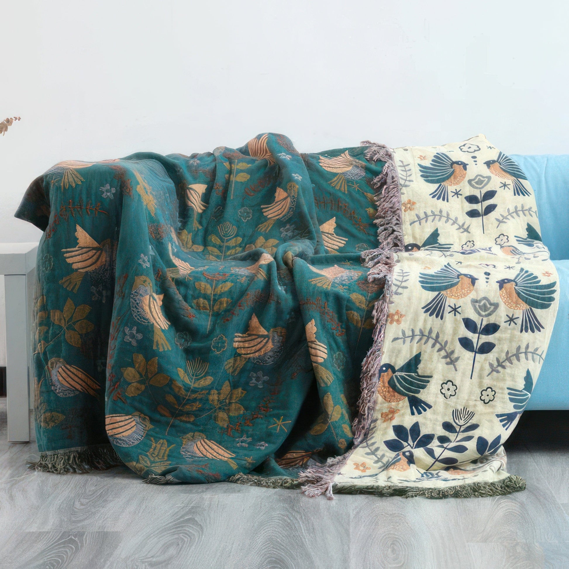 Variant image for Scandinavian Birds Reversible Throw Blanket - 100% Cotton Softness & Style-1