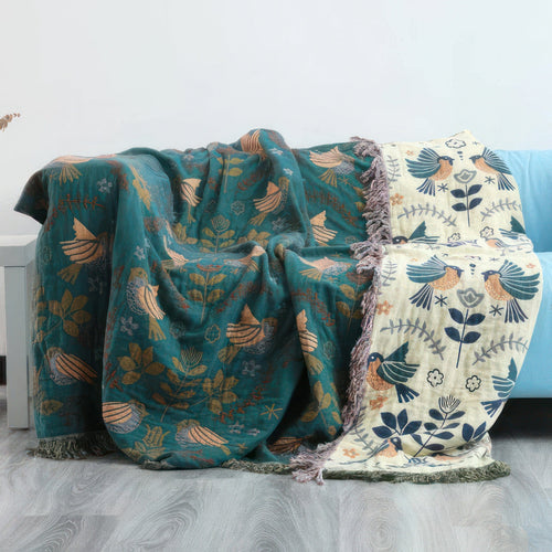 Variant image for Scandinavian Birds Reversible Throw Blanket - 100% Cotton Softness & Style-1