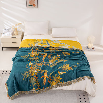 Cozy Cotton Reversible Blanket - 200x230 cm with Golden Birds Design-2