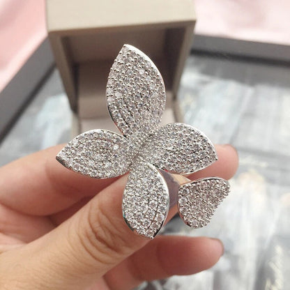 Large, silver -colored, adjustable ring with flower leaf pattern 2