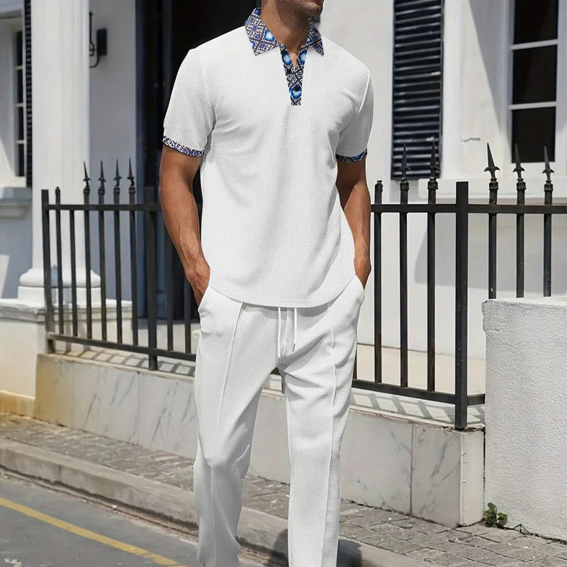 Men's Casual Set with Relaxed Fit Top and Tapered Drawstring Pants – Comfortable Polyester Weekend Wear 4