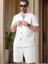 Men's Cotton Blend Shirt and Shorts Set, Relaxed Fit with Geometric Pattern for Casual Summer Wear 3