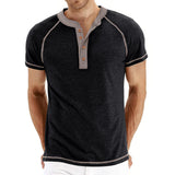 Men's Cotton Blend Short Sleeve Henley T-Shirt with Contrast Stitching – Casual Regular Fit 0