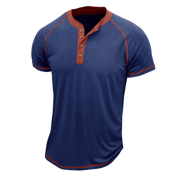 Men's Cotton Blend Short Sleeve Henley T-Shirt with Contrast Stitching – Casual Regular Fit 1